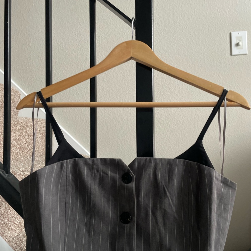 Chic Gray Pinstripe Button Down Top - image 2